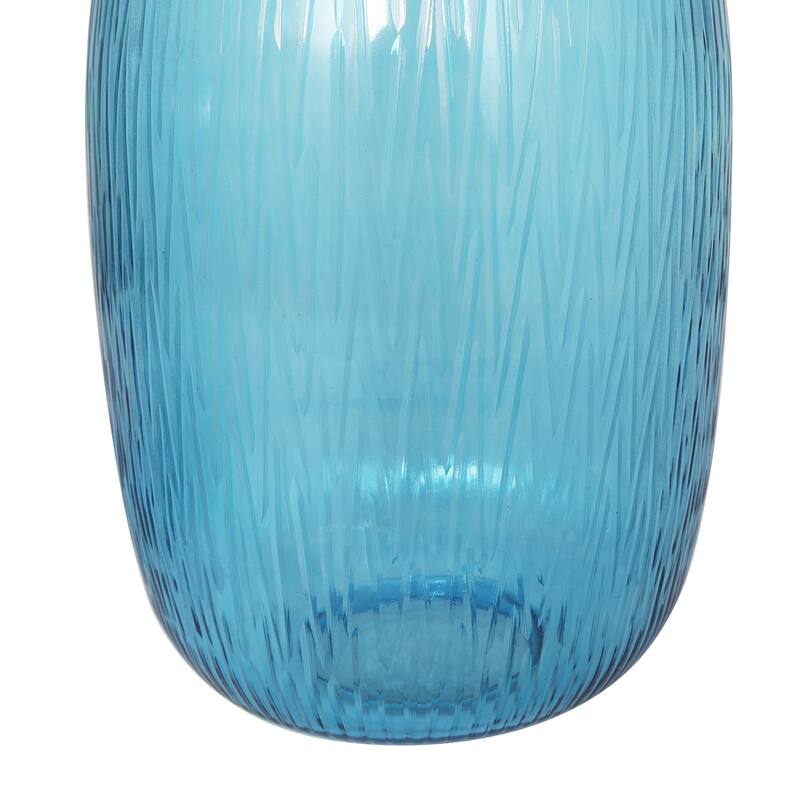 Blue Glass Ribbed Decorative Vase (Set of 2)