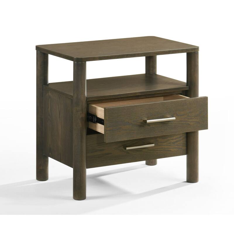 Cid Caro Nightstand, 2 Drawers 1 Shelf, Wenge Brown Rubberwood, 24 Inch
