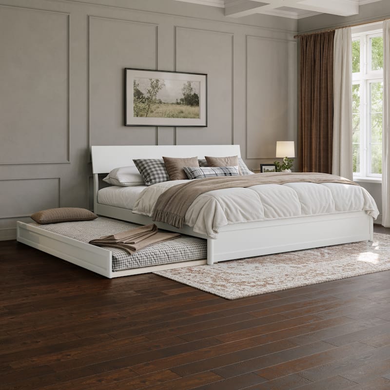 Norla Wood Platform Bed with Trundle - White - King