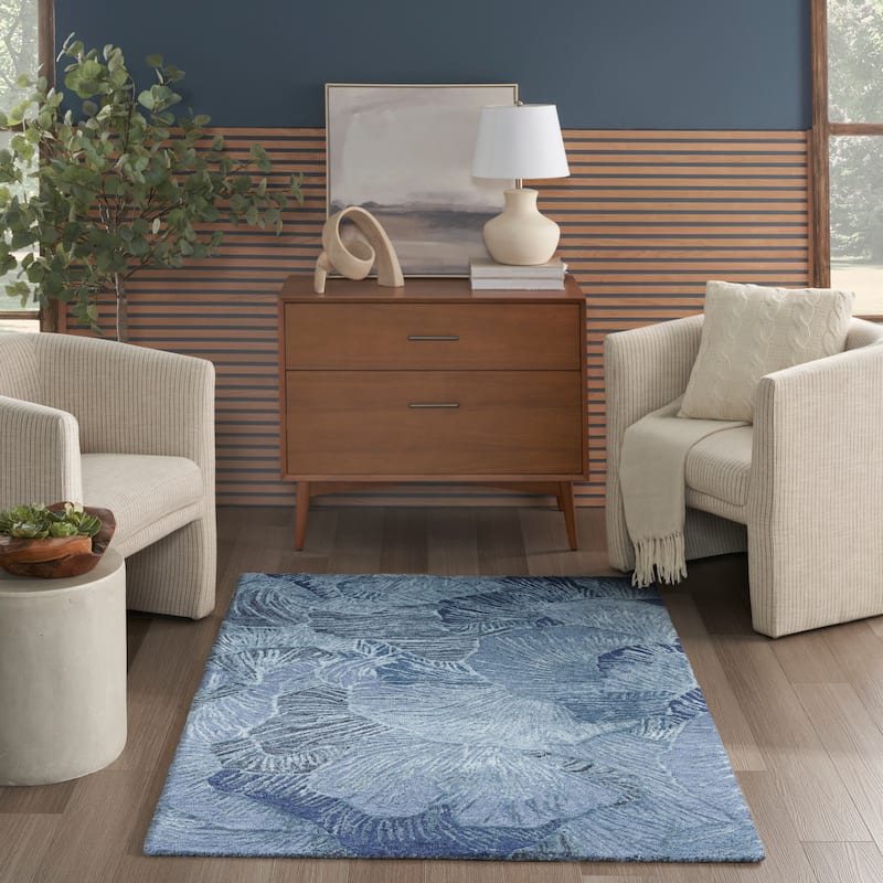 Nourison Avra Indoor only Floral Handmade Wool Area Rug - 3' 9" x 5' 9" - Blue