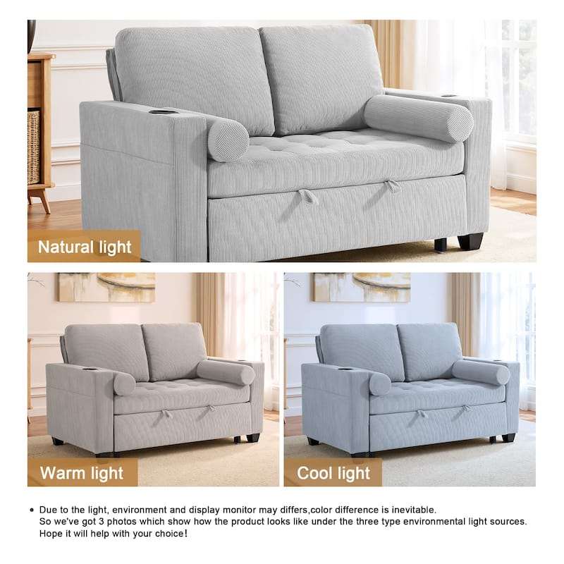 3-in-1 Pull-Out Sleeper Sofa Bed Convertible Adjustable Multi-Functional Loveseat with USB Port