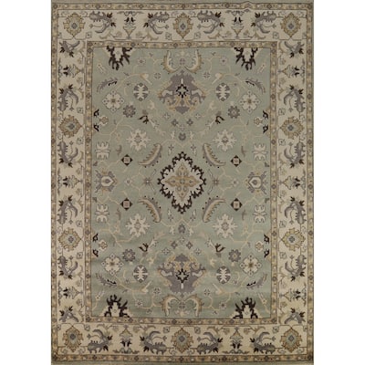 Green Floral Oushak Indian Area Rug Hand-Knotted Wool Carpet - 9'1"x 11'10"