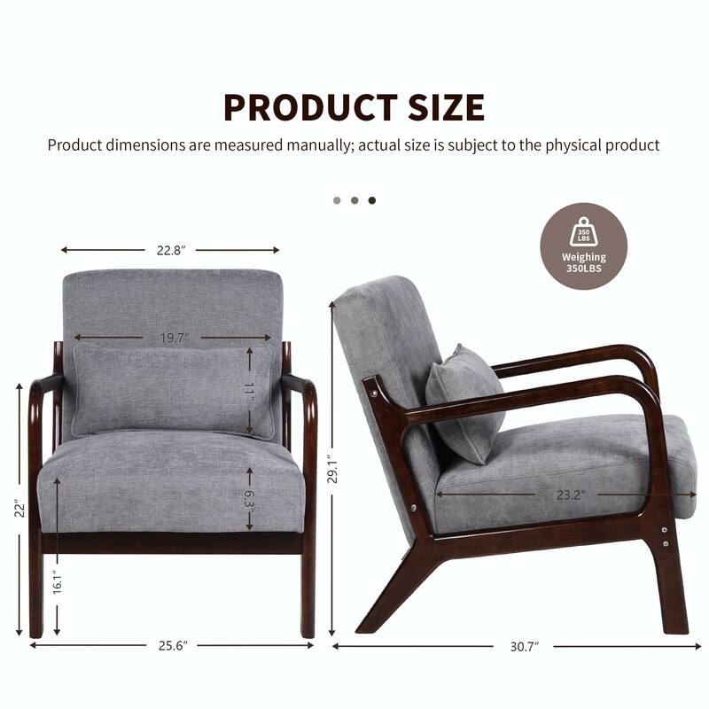 Mid-Century Modern Accent Chair with Solid Wood Frame and Detachable Lumbar Pillow for Living Room or Bedroom