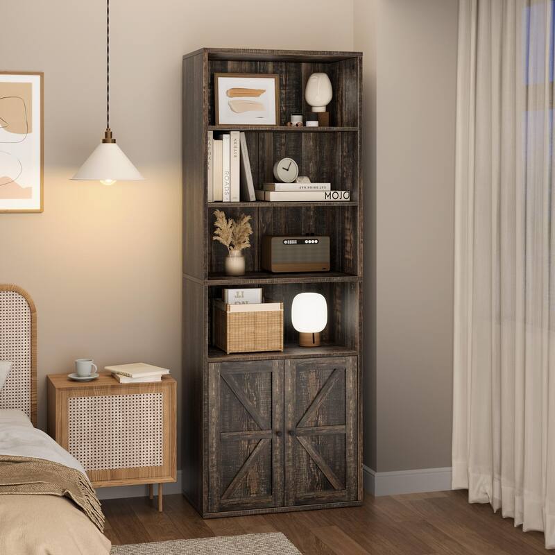 Industrial Tall Bookcases 6 Shelf Display Storage Shelves for Home Office - 11.8"D x 23.62"W x 71.4"H