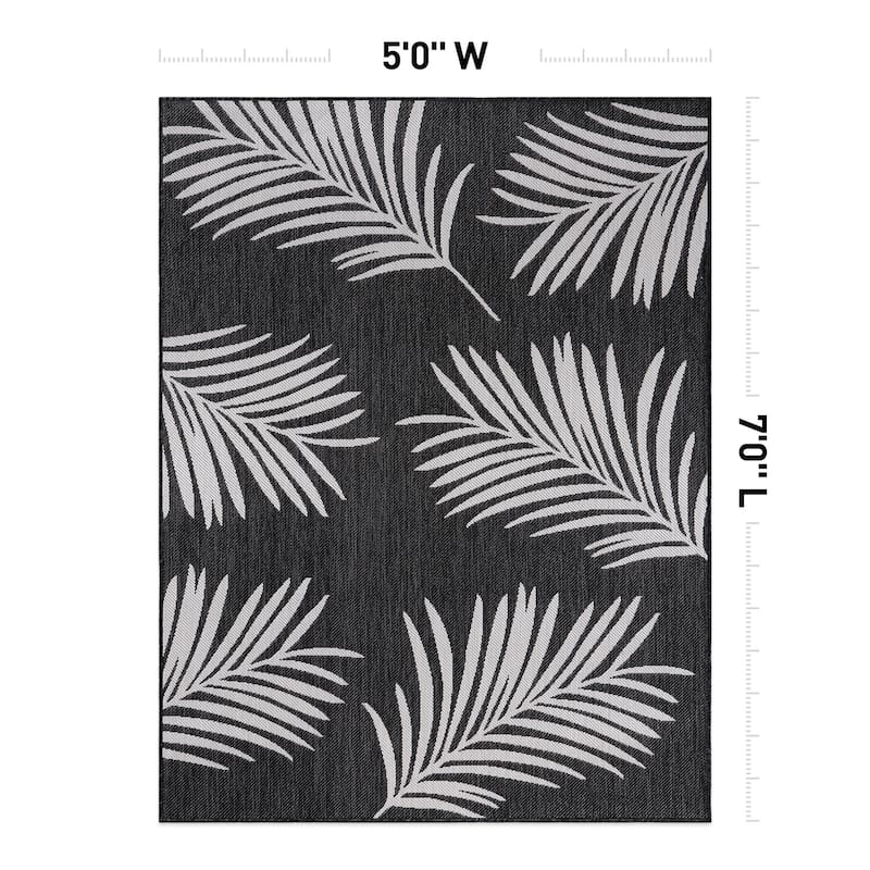 World Rug Gallery Contemporary Palm Leaves Textured Flat Weave Indoor/Outdoor Area Rug