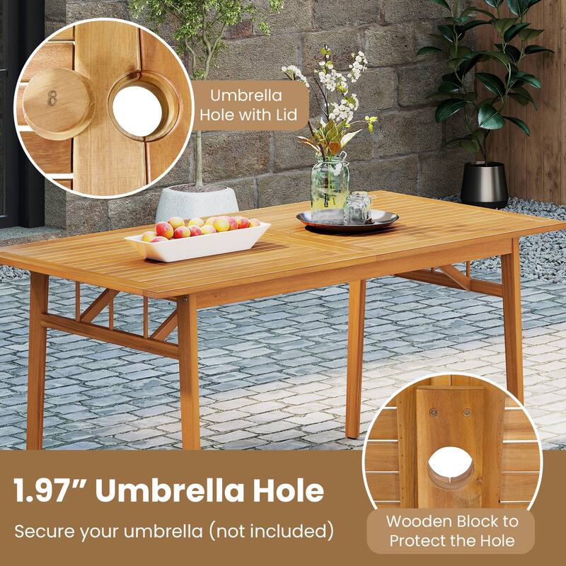 Gymax 63'' Acacia Wood Dining Table for 6 People Heavy-Duty Indoor