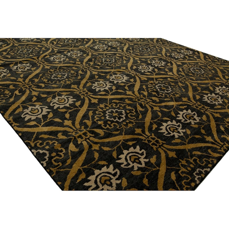 Transitional Multi-Colored Hand-Knotted Wool Area Rug