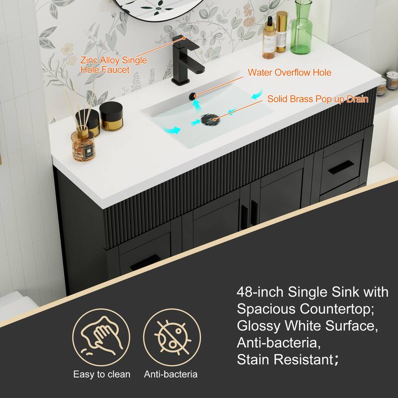 Modern 24/30/36/48" Wave-Line Bathroom Vanity Set with Sink & Faucet