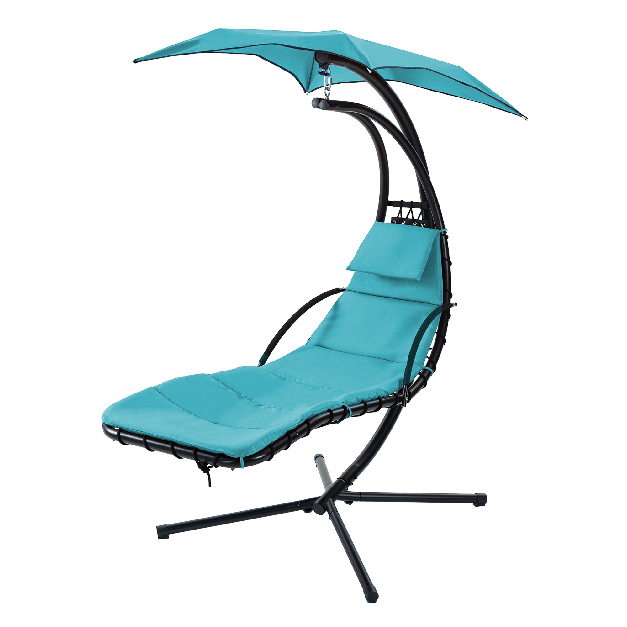 Suspended Curved Full Steel Frame Leisure Swing Chair with Removable Canopy Beach Chair Hammock with Comfortable Cushion Orange