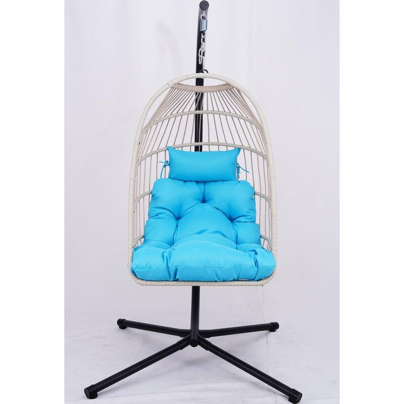 Blue Wicker Egg Hanging Chair with Stand - 24.4