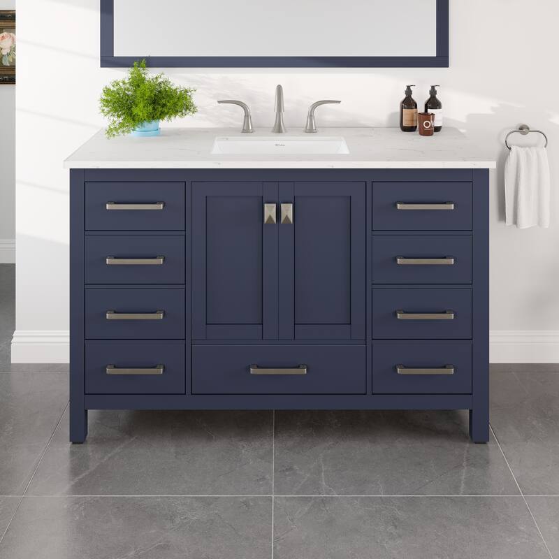 Eviva Aberdeen 48"W Blue Bath Vanity with White Carrara Quartz Top