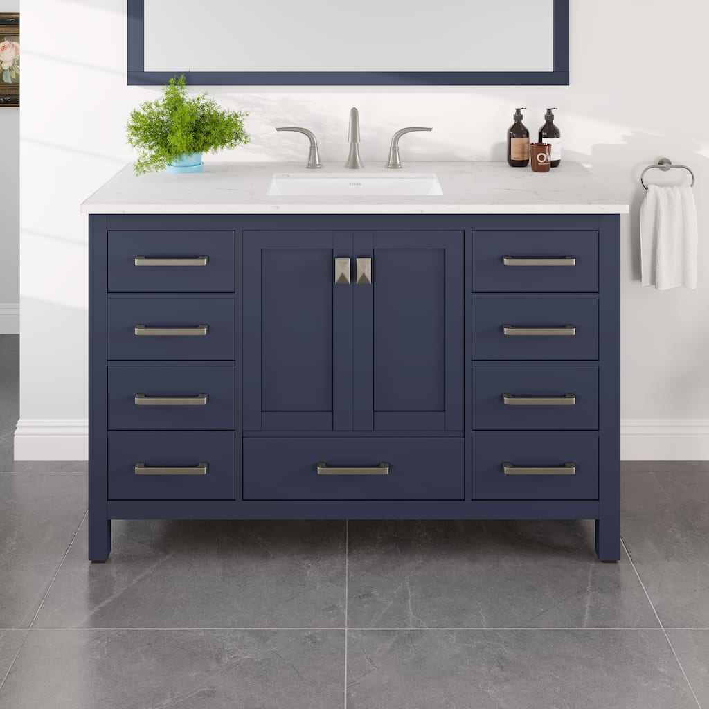 Eviva Aberdeen 48"W Blue Bath Vanity with White Carrara Quartz Top