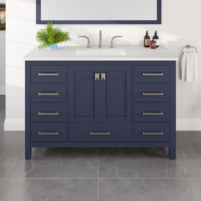 Eviva Aberdeen 48"W Bath Vanity with White Carrara Quartz Top - Blue