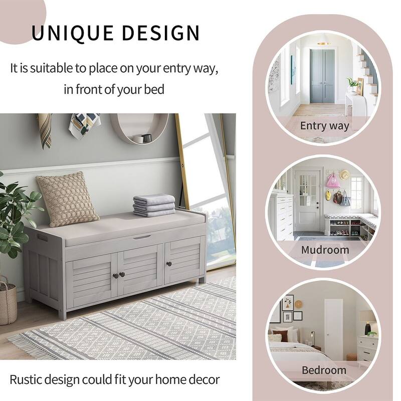 3-drawer Wooden Storage Bench with Cushion