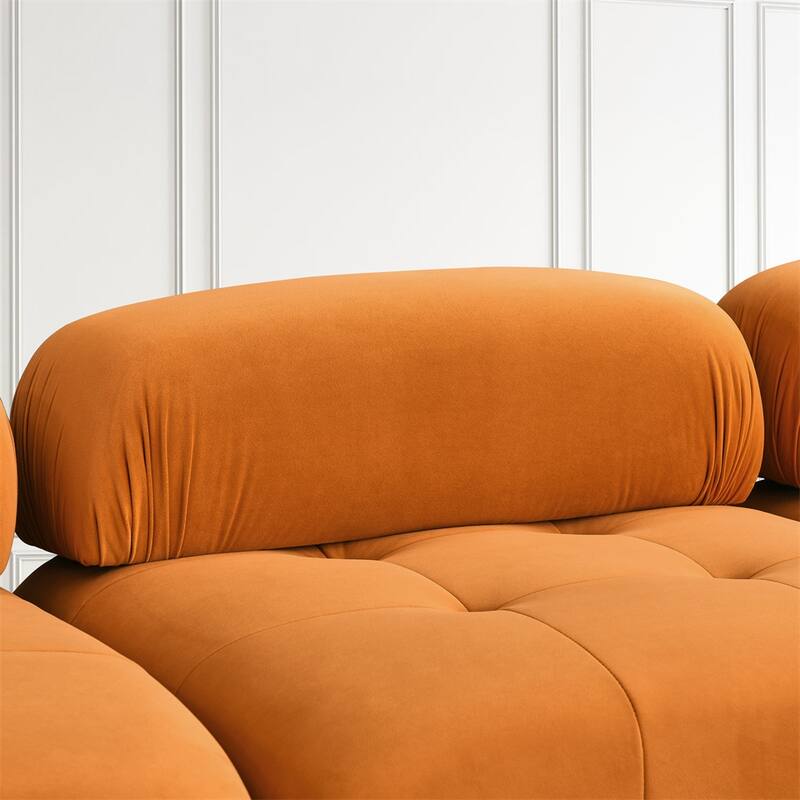Modular Button Tufted L Shaped Sectional Sofa with Reversible Ottoman