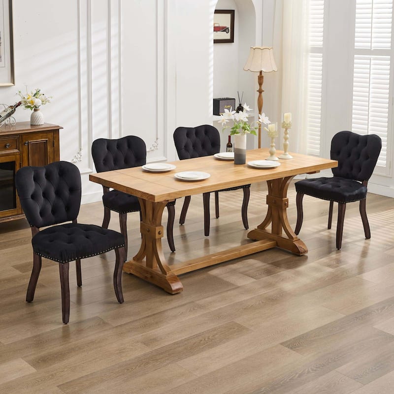 French Vintage Tufted Upholstered Fabric Dining Chair,Set of 2