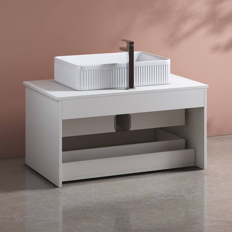 31.5" Contemporary Floating Bathroom Vanity with Ceramic Vessel Sink