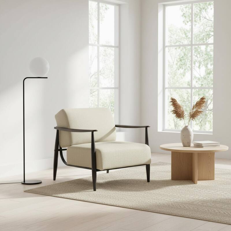 HOMYLIN Mid-Century Accent Chair with Linen Upholstery & Metal Frame - Dark