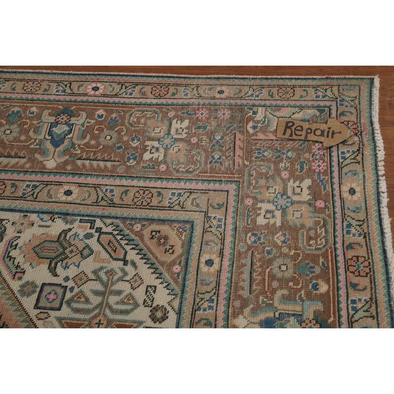 Geometric Peach Tabriz Persian Vintage Rug Hand-Knotted Wool Carpet - 8'1"x 11'3"