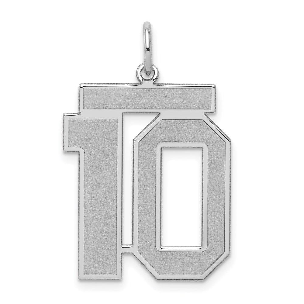 925 Sterling Silver Large Satin Number 10 Pendant