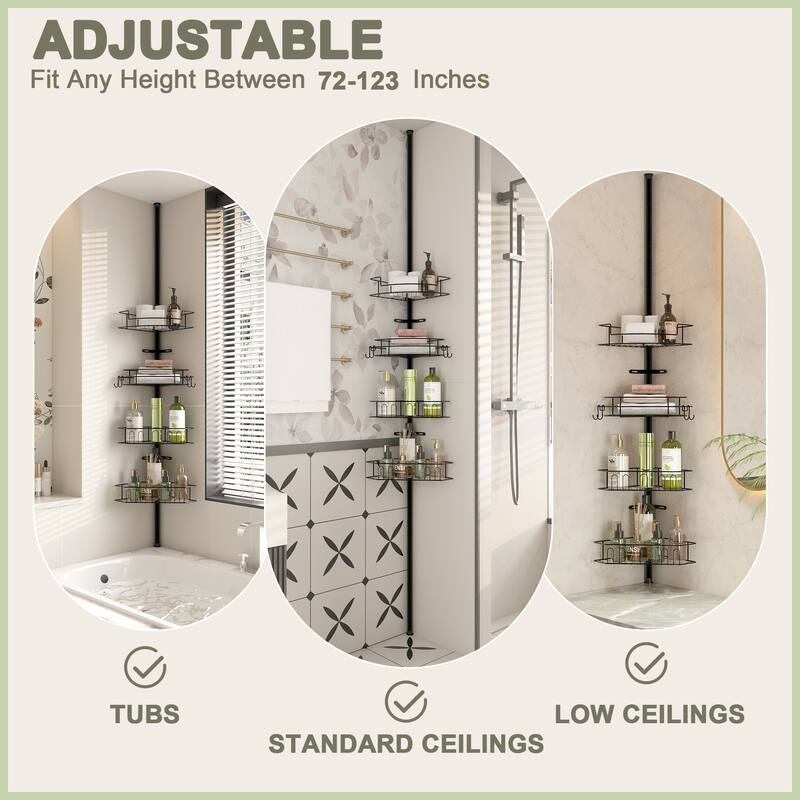 Tension Pole Corner Shower Caddy with 4 Adjustable Baskets