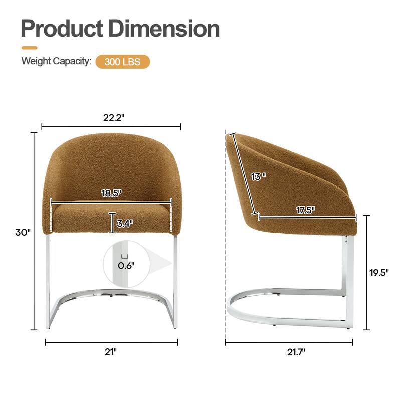 Modern Fabric Upholstered Dining Chairs, Boucle Arm Side Chair - 30" H x 22.2" W x 21.7" D