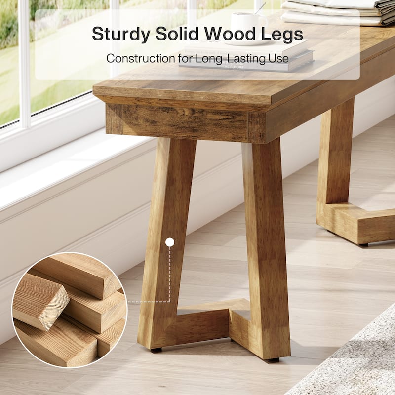 47" Indoor Farmhouse Wood Entryway Shoe Bench with Solid Leg