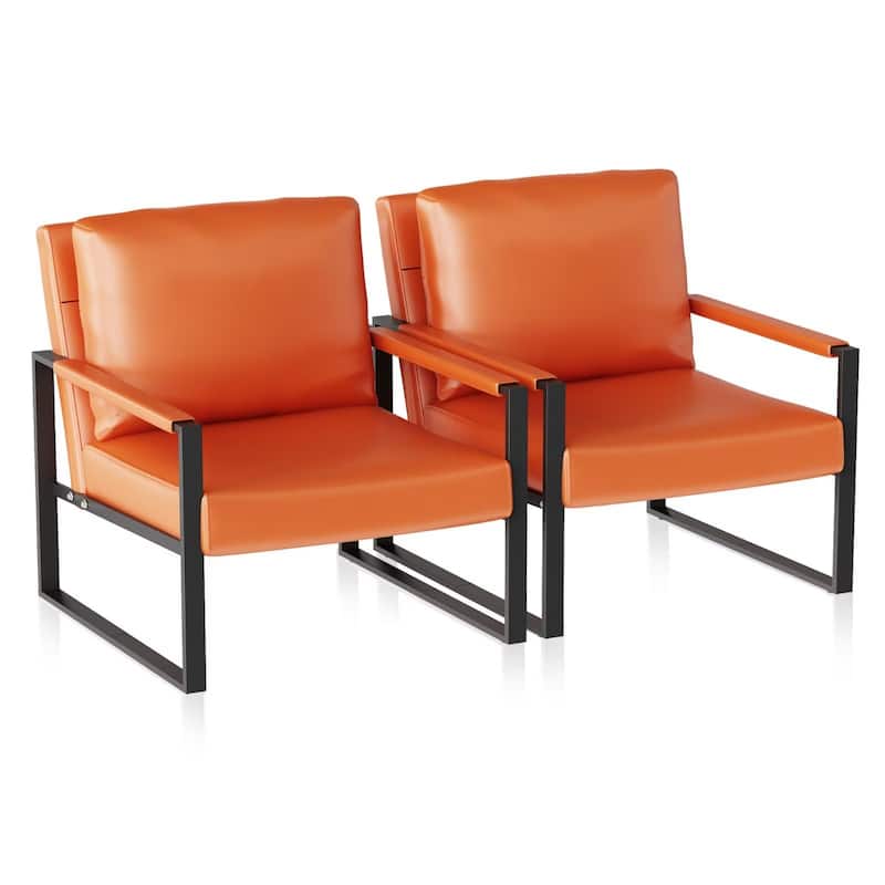 Eureka Modern Vintage Upholstered PU Leather Armchairs, Mid Century Accent Chairs with Steel Frame, Leisure Chairs (Set of 2)