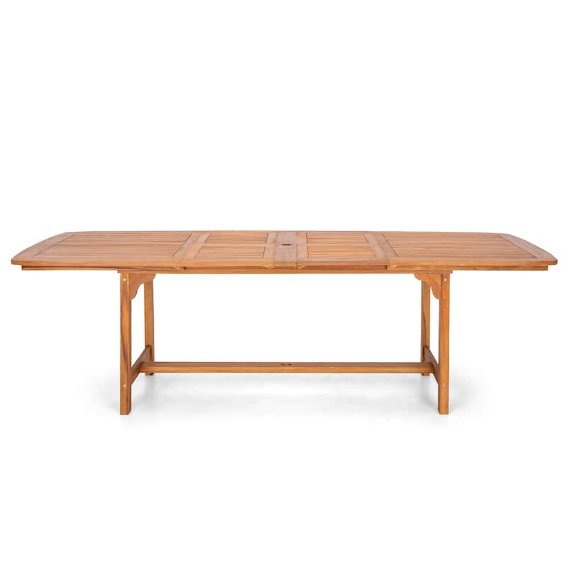 MAISON ARTS Patio Solid Acacia Wood Expandable Dining Table for 6/8 People