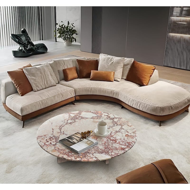 Roomfitters Natural Marble Coffee Table, Round Living Room Table, Solid Stone Modern Center Table, Genuine Marble