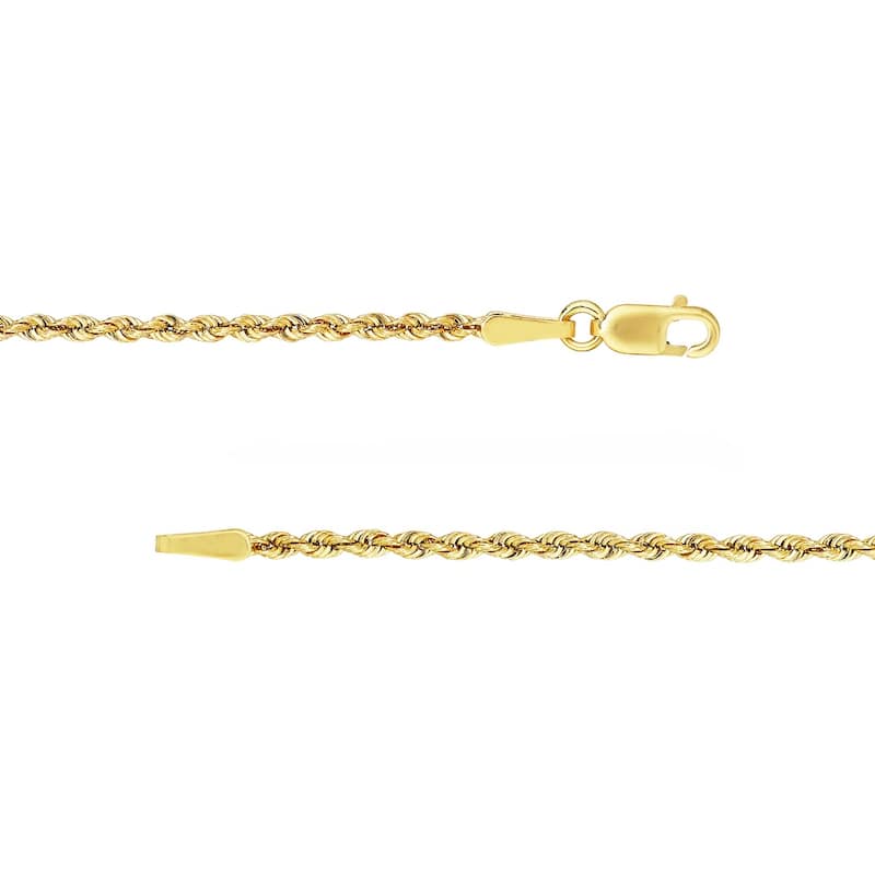 Curata 14k Yellow Gold 1.8mm Hollow Rope Chain Necklace (Lobster)