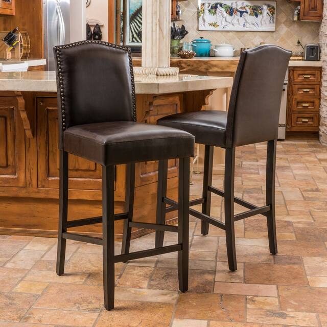 Logan Bonded Leather Backed Barstool (Set of 2) by Christopher Knight Home - Set of 2 - Brown - Bar height