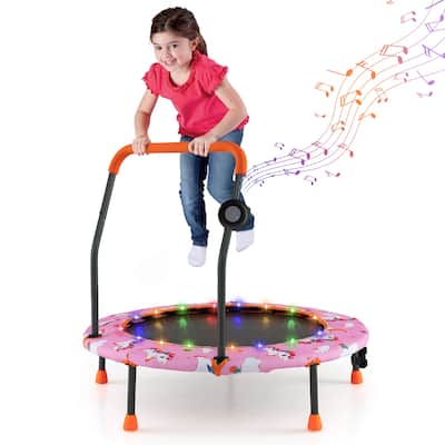 Gymax 36'' Mini Toddler Trampoline w/ LED Bluetooth Speaker Detachable
