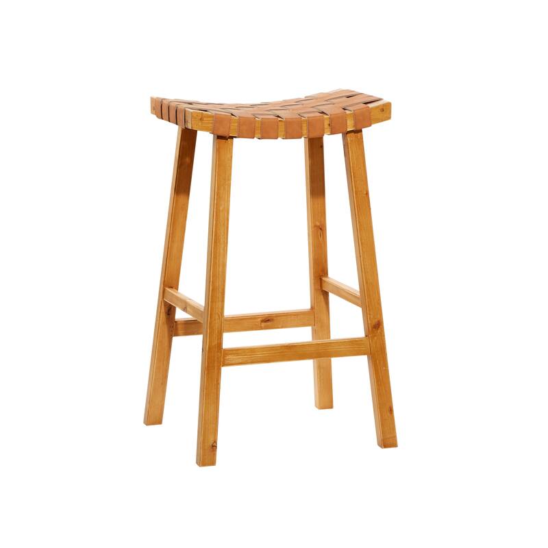 Wood Handmade Woven Seat Bar Stool - Black or Brown - Roche River Decor - Brown