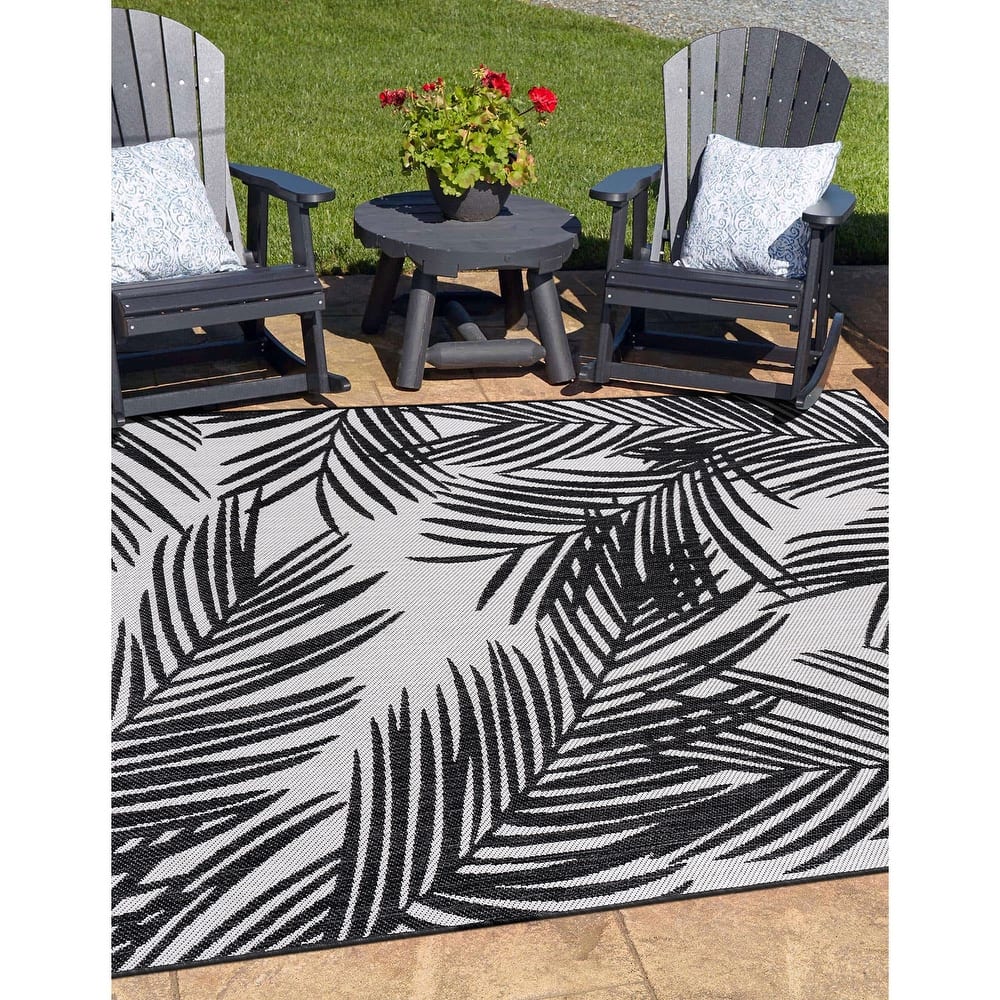 World Rug Gallery Contemporary Distressed Leaves Textured Flat Weave Indoor/Outdoor Area Rug