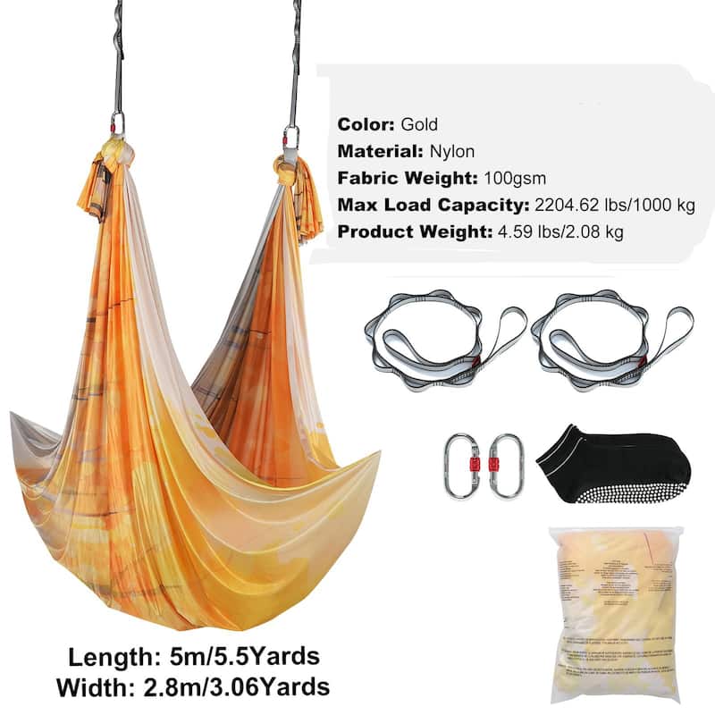 Aerial Yoga Hammock & Swing Kit 5.5 Yards with Full Rigging Hardware - Gradient-Gold