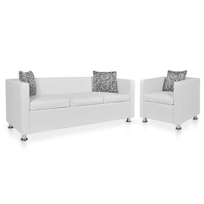 Sofa Set Armchair and 3-Seater White Faux Leather