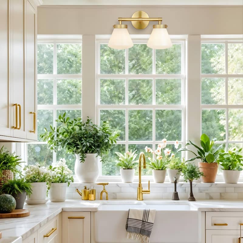 Modern Dual-Arm Wall Sconce - Metal, Glass & Matte Black, Ivory White Wall Sconce for Bathroom or Bedroom in Modern Style