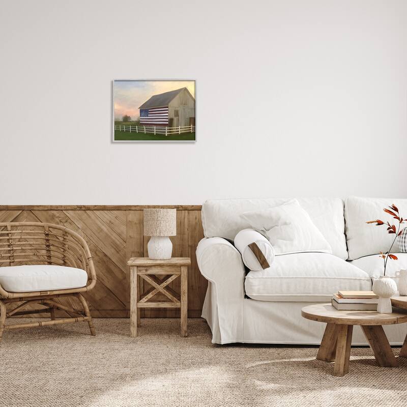 Stupell American Flag Rural Barn Sunset Farm Landscape Framed Wall Art, Design by Amy Hall - Multi