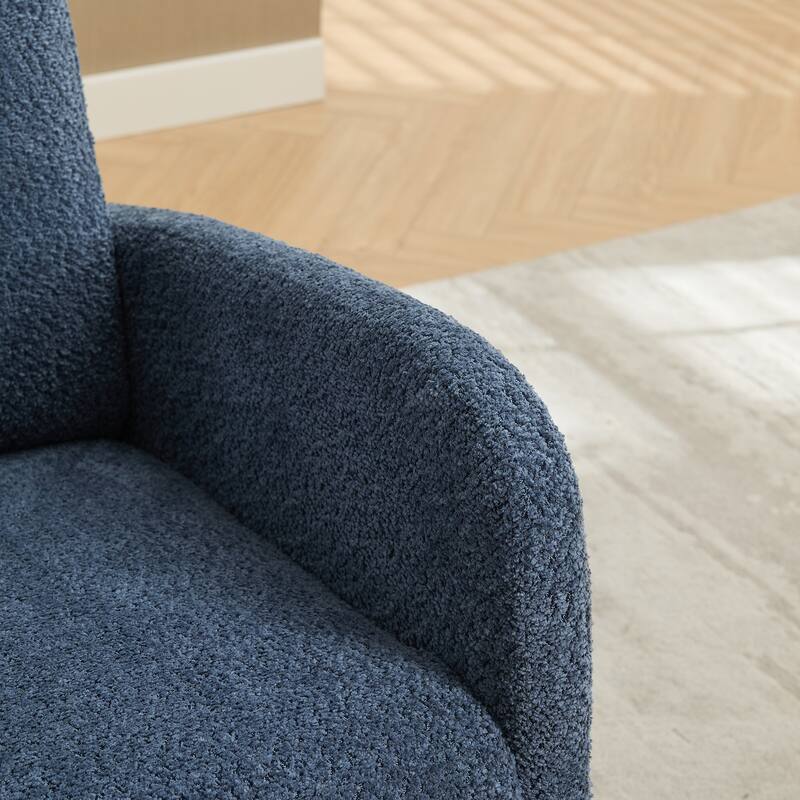 Boucle Fabric Rocking Chair with Retractable Footrest and Side Pocket