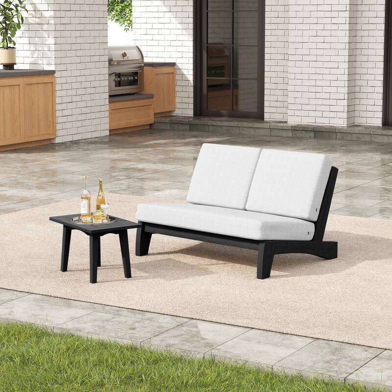 2-Piece Outdoor Teak Wood Loveseat Patio Set with Side Table