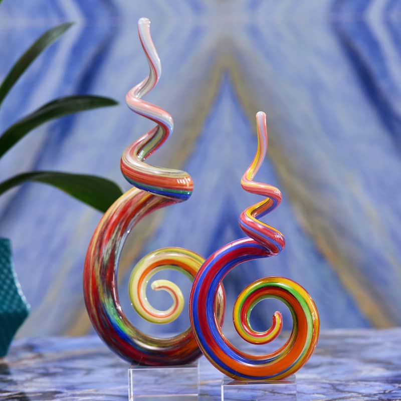 Luxury Lane Hand Blown Abstract Rainbow Swirl Art Glass Sculpture