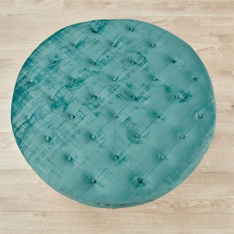 Round Velvet Tufted Coffee Table Ottoman, 34" x 34" x 17" H
