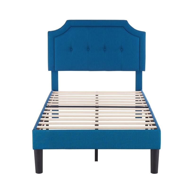 VECELO Upholstered Platform Kids Bed with Adjustable Headboard,Twin Size Bed Set of 2