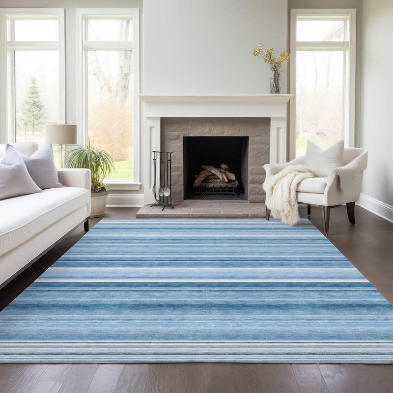 Machine Washable Indoor/ Outdoor Chantille Multi Stripe Rug