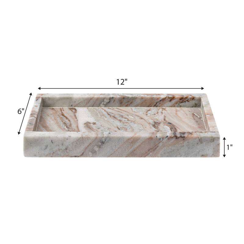 Luxe Stone Classic Minimalist Rectangular Marble Bathroom Countertop Tray