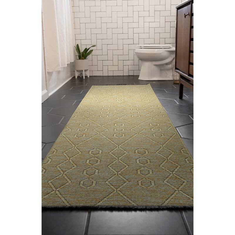 Alameda Solid Color Geometric Machine Washable Indoor Area Rug - 2'3'' x 7'7'' - Green/Sage Green
