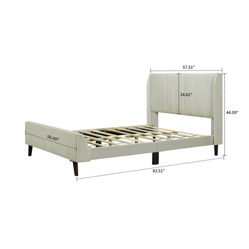 Classic Velvet Upholstered Platform Bed with Centre Support Legs