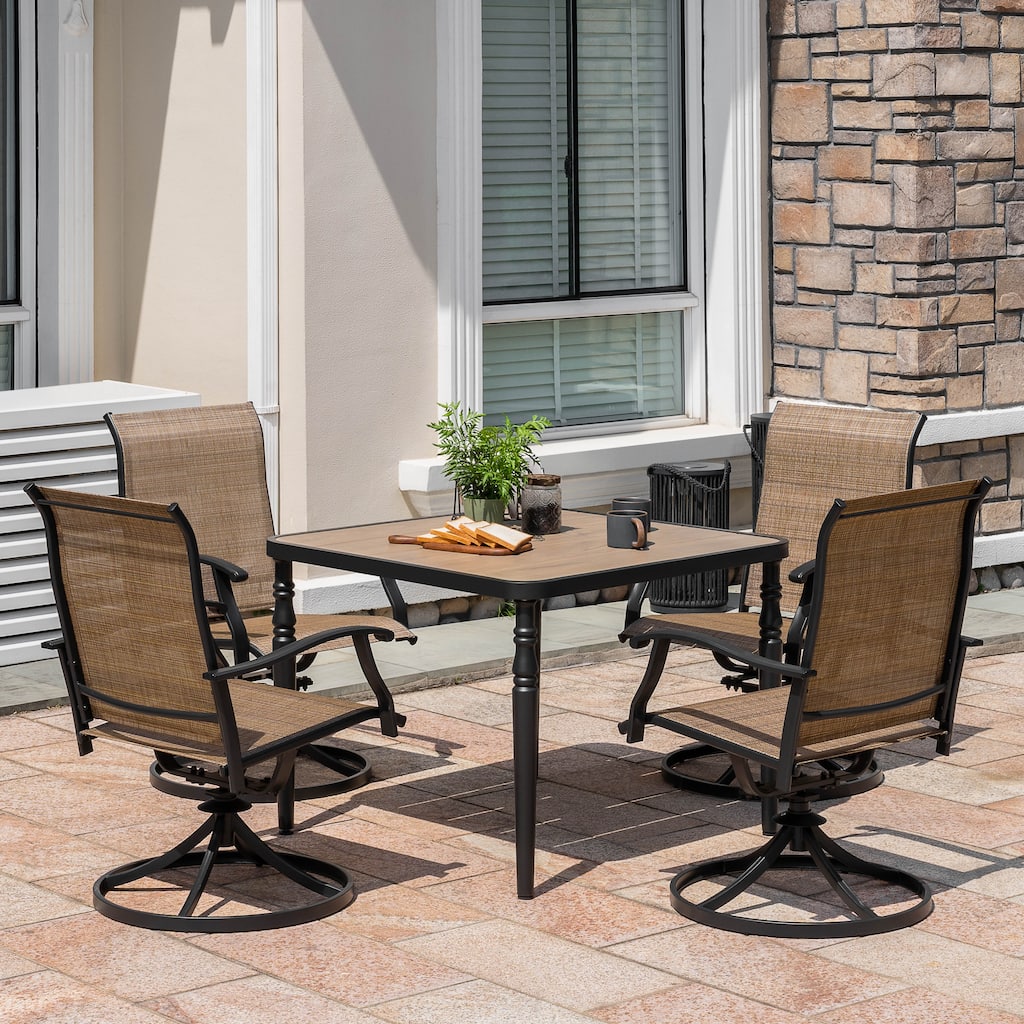 Patio Textilene Dining Table Set of 5 with Umbrella Hole and Swivel Chairs