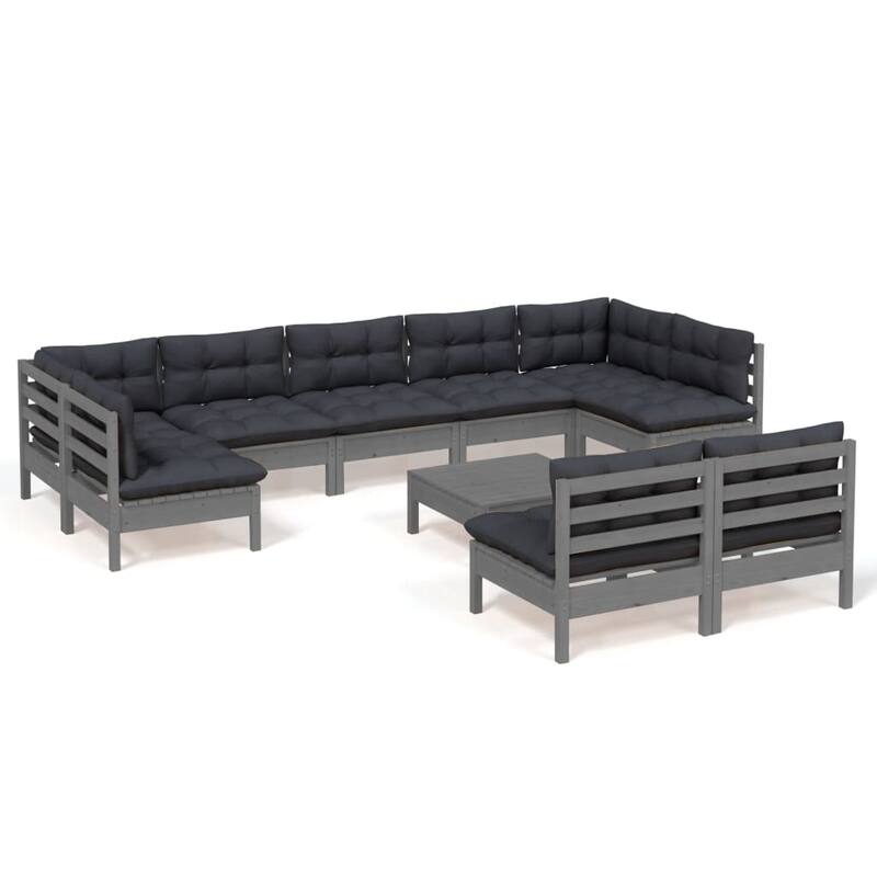 vidaXL Solid Pinewood Patio Lounge Set 11 Piece with Cushions Multi Colors